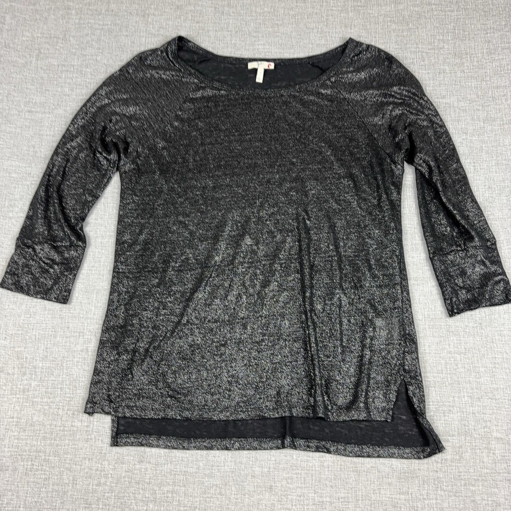 Joie Shirt Womens Small Gray Scoop Neck 3/4 Sleeve Linen Glitter Metallic Top
